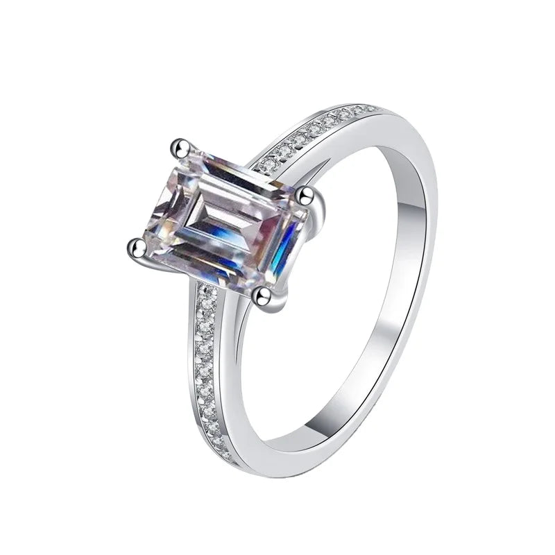 D Color 2 Carat 925 Sterling Silver VVS1 Radiant Emerald Cut Moissanite Ring Factory Wholesale Women's Gifts