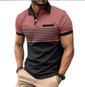 Summer Men's Casual Polo Shirt With Pocket V-neck Button Collar Striped Patchwork Versatile T-shirt