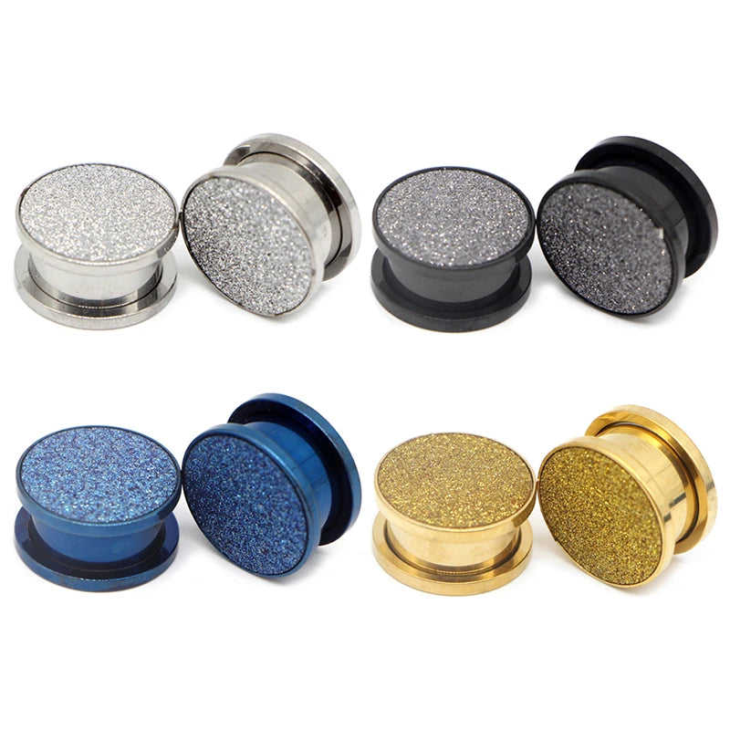 Set 10 Dainty Stainless Steel Earrings Glitter Frosted Ear Plug Screw Tunnel Expander Flesh Gauges Body Wedding Piercing