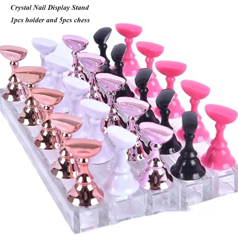 5Pcs Box Set Magnetic Nail Holder Practice Display Stand Showing Shelf Nails Tool Crystal Nail Display Stand
