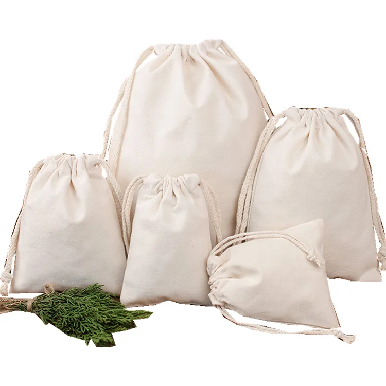 Promotional Reusable Canvas Cosmetic Fabric Muslin Drawstring Dust Packaging Bag Luxury Cotton Storage Gift Bags With Logo
