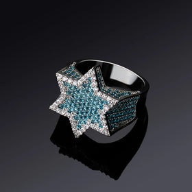 Hip Hop Fashion Jewelry Iced Out Cz Zircon 18K Gold Plated Hexagram Star Ring for Men Women Gifts