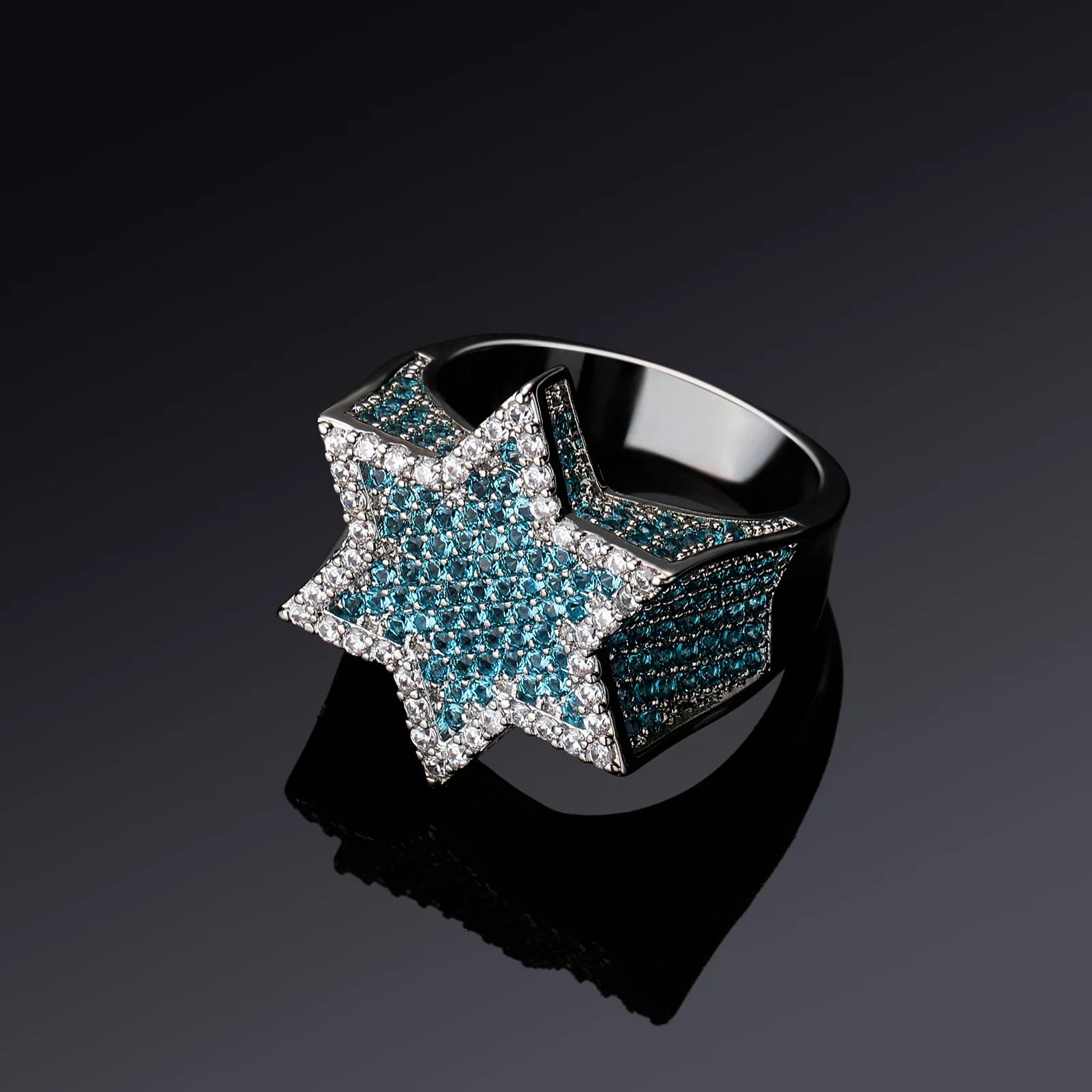Hip Hop Fashion Jewelry Iced Out Cz Zircon 18K Gold Plated Hexagram Star Ring for Men Women Gifts