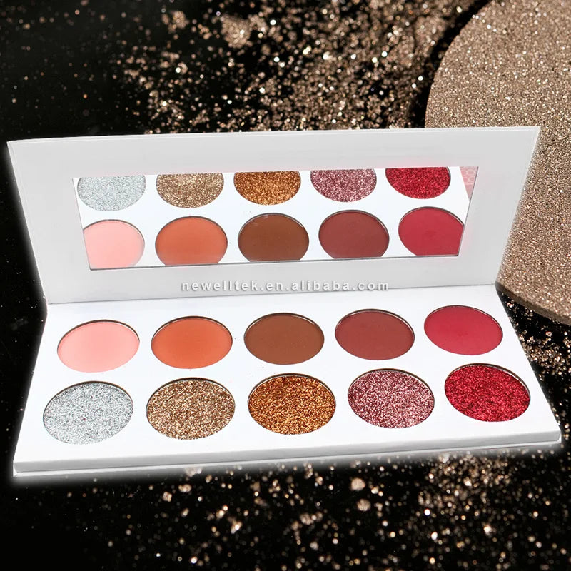 Wholesale Customized High Pigment Glitter Eye Shadow Palette 10 Color Eyeshadow Palette Powder Form Water Proof for Dark Skin