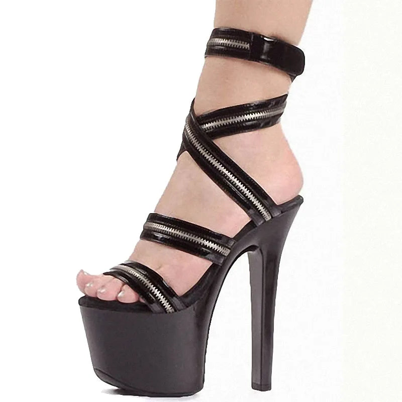 New Black Thin Heel Super High Heel Pole Dance Gothic Punk High Heels Pole Dance Shoes Women's Summer Large Sandals