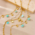 Stainless Steel Double Layer Waterproof Beach Anklet 18k Gold Plated Natural Stone Dolphins Starfish Fish Charm Anklet for Women