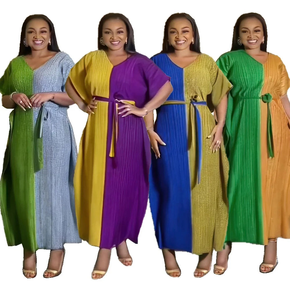 In Stock African Style of Dress Hot-stamping Cloth Women Party Evening Dress Color Matching African Dresses Designs