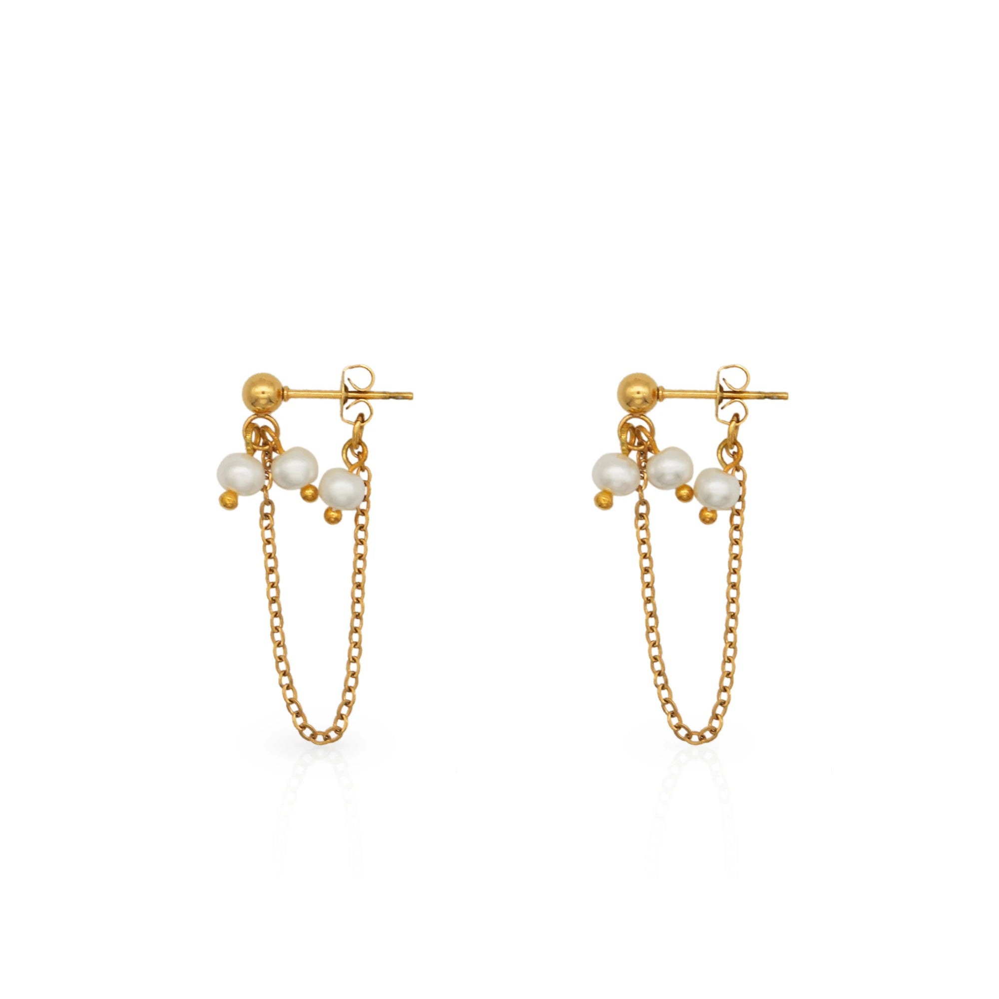 Chris April Non-tarnish PVD Gold Plated 316L Stainless Steel Simple Freshwater Pearls Chain Earrings