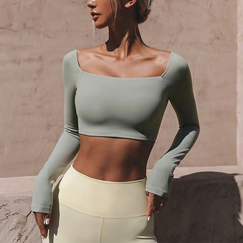 High Quality Sexy Long Sleeve Yoga Crop Top Shirts Custom Fitness Gym Quick Dry Sportswear Workout Top Women