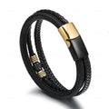 2022 Hot Sale Vintage Men's Stainless Steel Multilayer Braided Magnetic Buckle Bracelet Black Gun Plated Customizable Logo