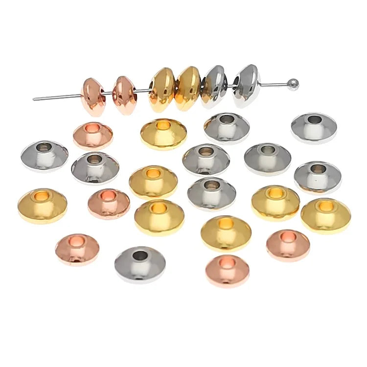 100pcs/bag Stainless Steel Flat Round Beads Metallic Spacer Beads Findings Tube Spacers for DIY Bracelet Jewelry Making