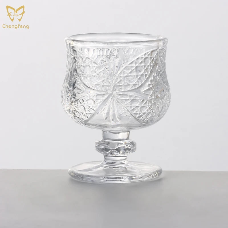 Mini High-foot Engraved 1 oz Small Wine Glasses Embossed Shot Glass Liquor Baijiu Glasses