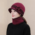 Luxury Design 2022 High Quality Knitted Warm Rabbit Fur Beanie Fashion Winter Bucket Hat and Scarf With Bowknot