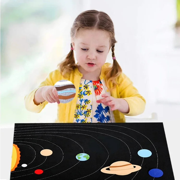 Wholesale Preschool Montessori Quiet Story Wall Hanging Universe Outer Space Solar System Planets Felt Busy Board