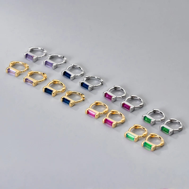 S925 Sterling Silver Square Green Zircon Earrings Female Simple Hoop Earrings Designer Ear Buckle Fine Jewelry Earrings Women