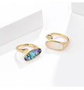VIANRLA 925 Sterling Silver Oval Shape Mother of Pearl Ring and Abalone Ring