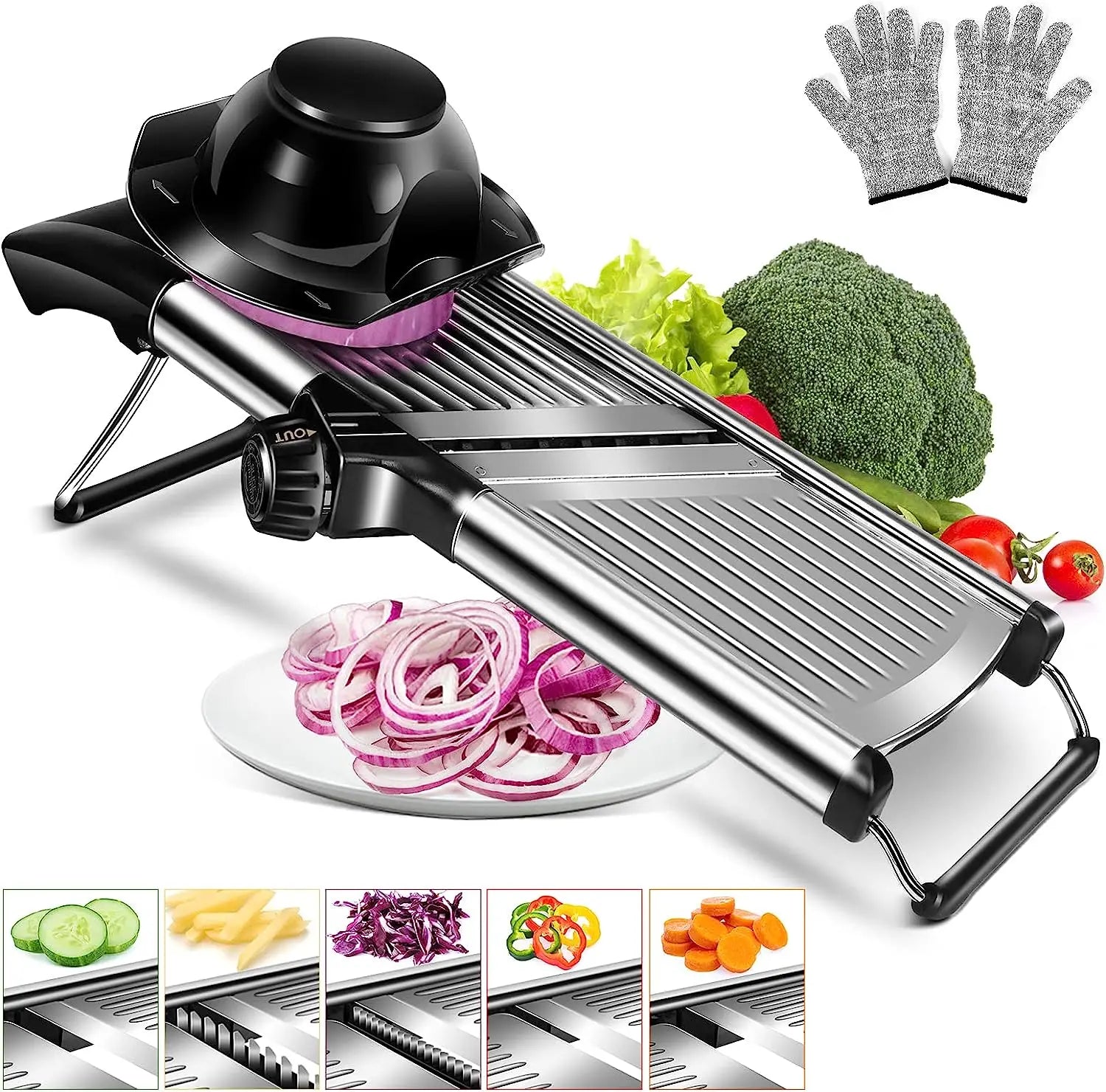 Adjustable Food Slicer Vegetable Slicer Fruit Cutter Kitchen Julienne Stainless Steel Vegetable Slicer for Potato Tomato
