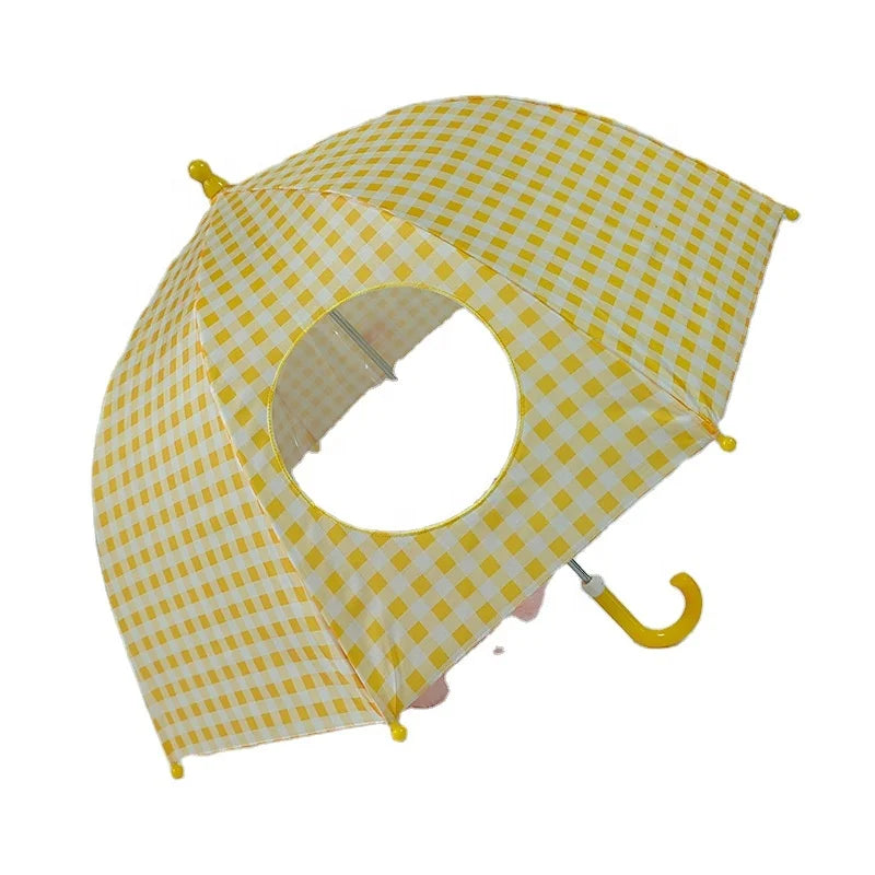 Korean Plaid Style Children's Umbrella Creative Poe Long Handle Umbrellas for the Rain Waterproof