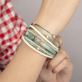 New Arrival Bohemian PU Leather Bracelet Fashion Handmade Braided Multilayer Magnetic Buckle Bracelet for Women
