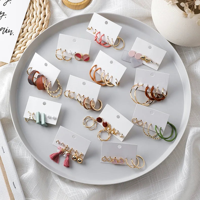 3 Pairs Fashion Female Jewelry Geometric Acrylic Earrings Set Hoops Earrings Women