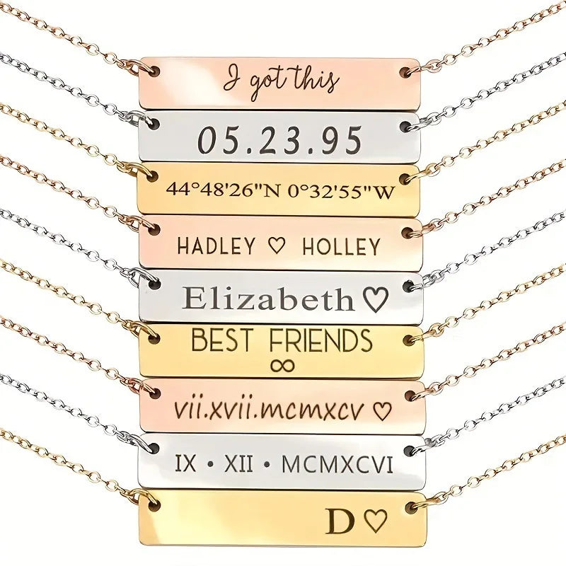 Factory Custom Stainless Steel Long Bar Pendant Necklace Multicolor Blank Link Chain Trendy Personalized Engraving Any Symbol