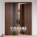 American Style Walnut Solid Wood Main Door Designs Classic Front Exterior Double Main Door Designs Metal Front Double Door