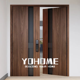 American Style Walnut Solid Wood Main Door Designs Classic Front Exterior Double Main Door Designs Metal Front Double Door