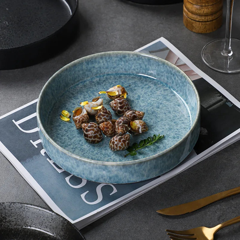Hotel Restaurants Japanese Design 7.5 Inch Ceramic Dinnerware Round Dishes Steak Plates Under Glazed Stoneware Dinner Plate