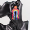 HANSIDON Summer Fashion Boho Rainbow Colored Rhinestone Earrings Statement Resin Beads Long Tassel Drop Earrings Women Accessory