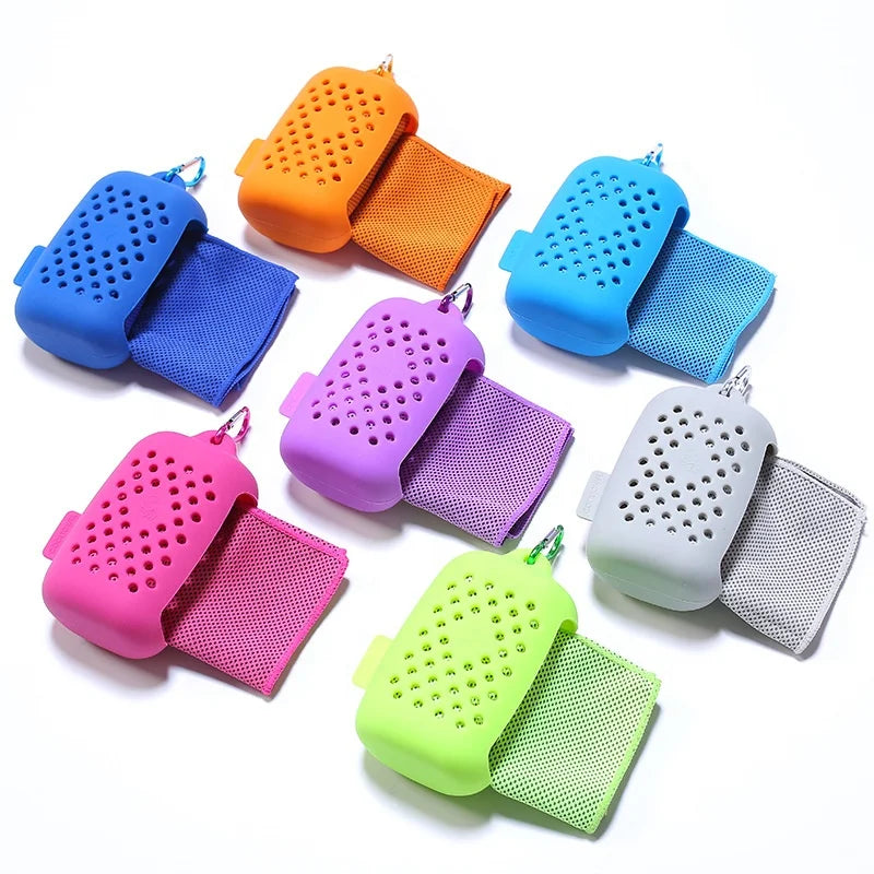Best Selling Outdoor Sport Microfiber Towel Drying Gym Sweat Ice Cold Sports Towels With Silicone Case