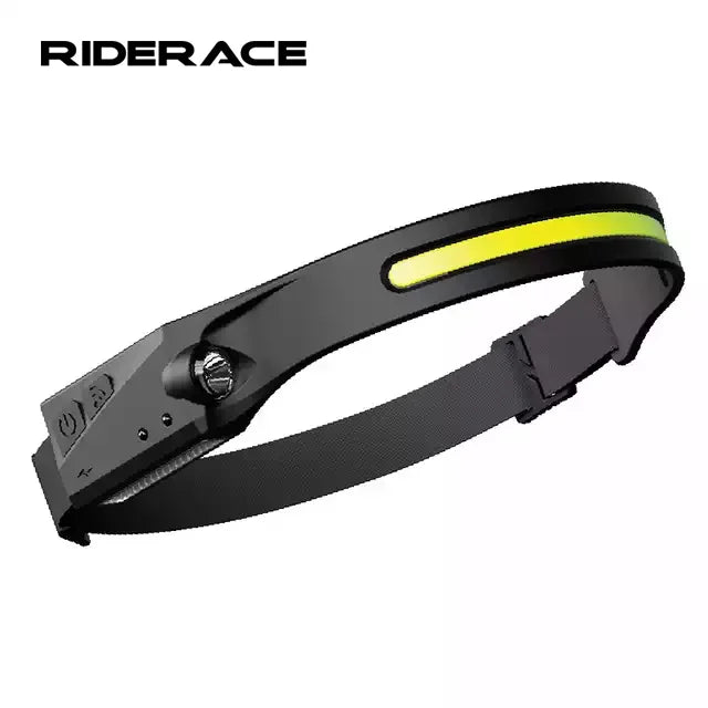 RIDERACE COB LED Headlamp Sensor Headlight 5 Lighting Modes Work Light USB Rechargeable Built-in Battery 350Lumens IPX4