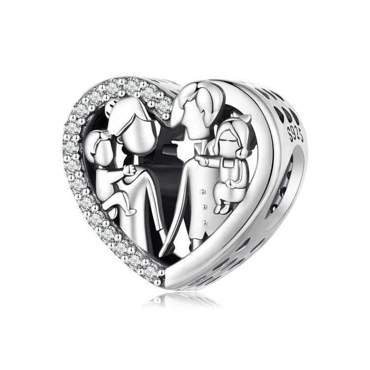 Family Wholesale Diy Luxury Personalized Charm Sterling Silver Custom Beaded Heart Shaped Charms for Bracelet Jewelry Making
