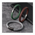 Fashion Jewelry Stainless Steel Magnetic Clasp Mixed Colors Braided Genuine Leather Bracelet for Men Boys OT-092
