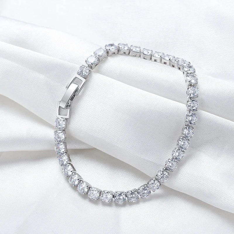 RINNTIN SB93 4mm Cubic Zirconia 925 Sterling Silver Bridal Wedding Jewelry Rhodium Plated Women Men Diamond CZ Tennis Bracelet