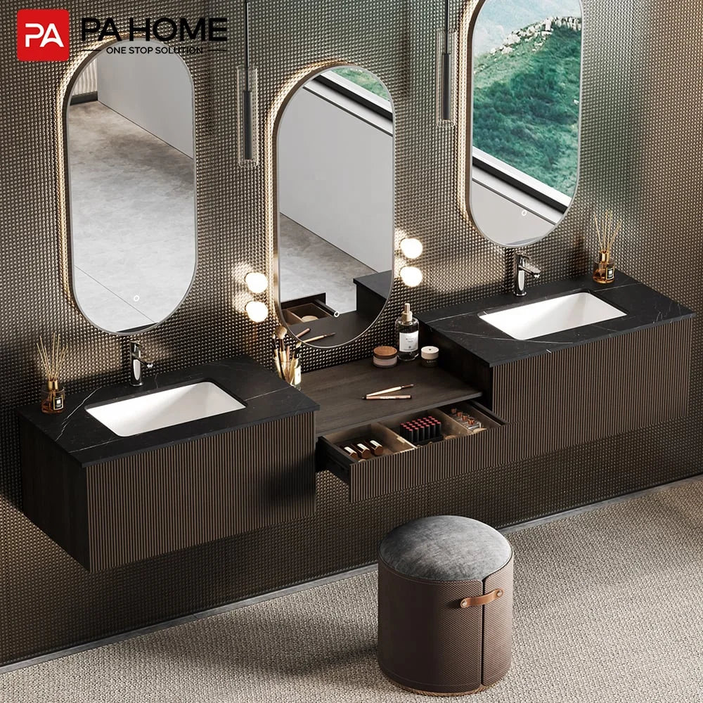 PA Hotel Smart Mdf Toilet Cabinet Waterproof Double Sink Bathroom Vanity With Led Mirror