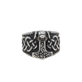 Viking Forged Men 316L Stainless Steel Personalised Ring for Men Vintage Thor's Hammered Chunky Ring Norse Amulet Jewelry Gifts
