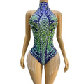 Fashion Diamond Tassel Bodycon Rompers Lady Show Exotic Pole Dance Leotard Bodysuits Women Rhinestone One Piece Short Jumpsuit