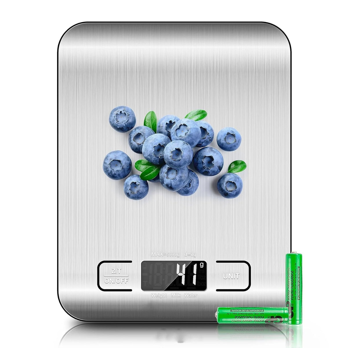 Stainless Steel AAA Battery Powered Portable Digital Electronic Kitchen Scale Waterproof Food LCD Calorie Measuring 5kg Capacity MegaBDM