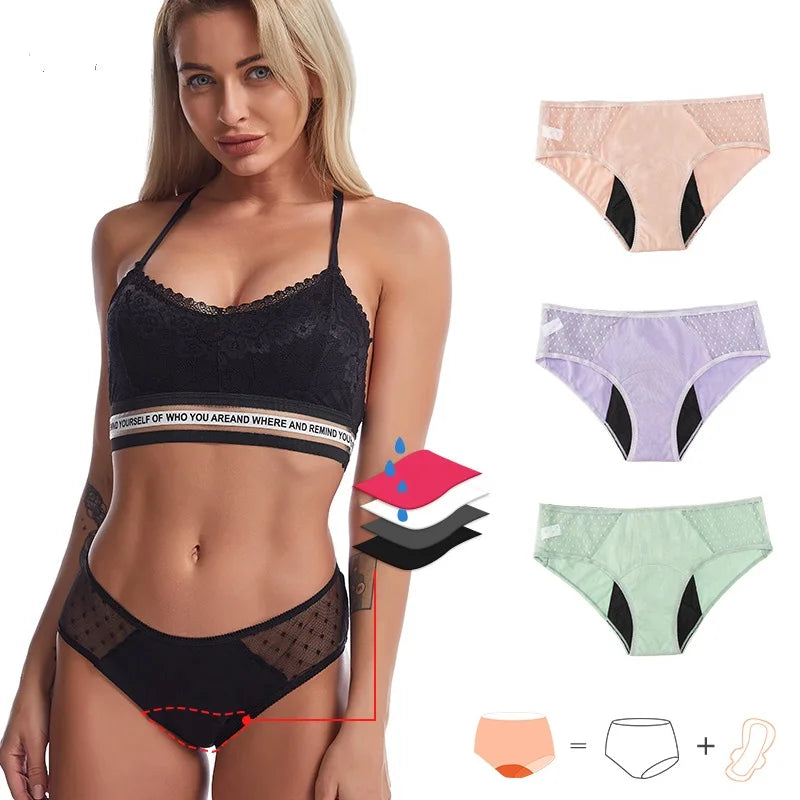 Custom 4-Layer Lace Brief for Women Low-Rise Knitted Menstrual Panty with Leak-Proof & Widened Design