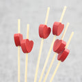 J&M 4.72in 100pc Count Red Heart-Shape Disposable Bamboo Cocktail Picks Certified Food Safe Bamboo Skewers Wood Material