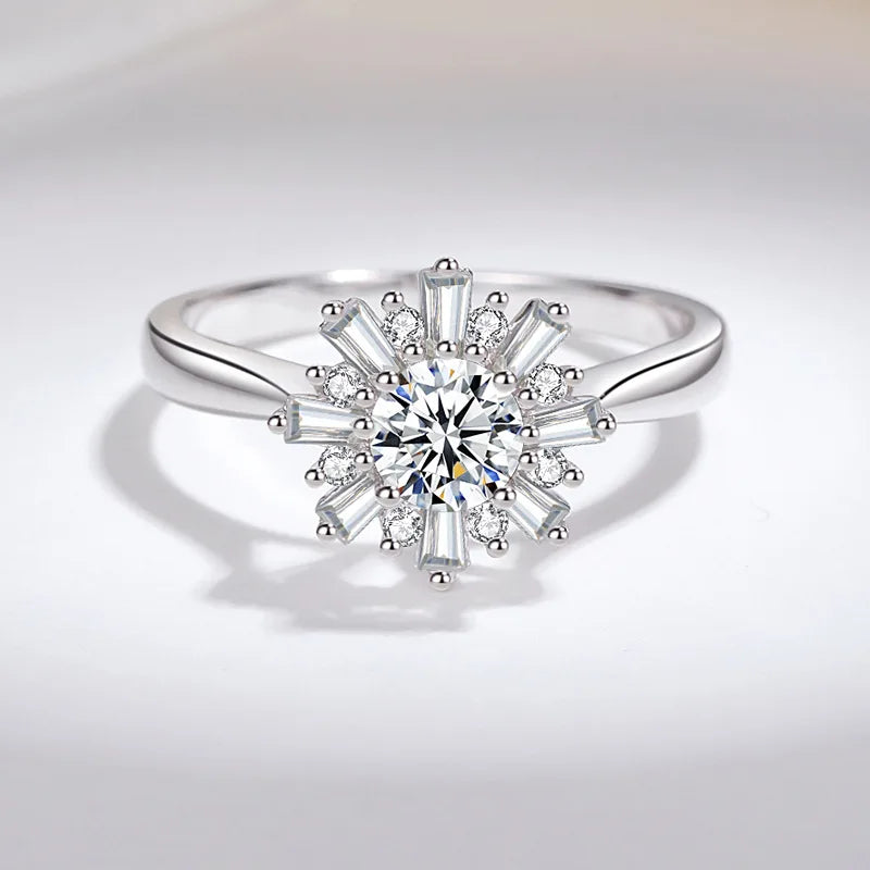 Silver 925 Original 0.5 Carat Brilliant Cut Diamond Test Past D Color Moissanite Blossom Ring for Women Real Gemstone Jewelry
