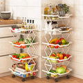 Metal Foldable Kitchen Fruit and Vegetable Storage Rack Floor-Standing Rotatable for Living Room Bedroom or Groceries
