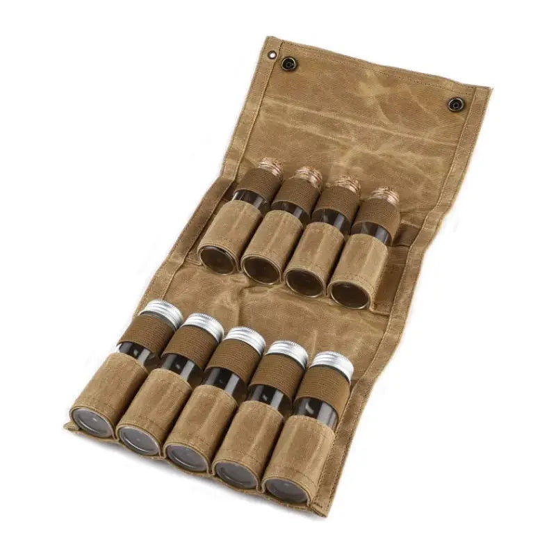 Vintage Waxed Canvas Reusable Portable Waterproof Camping Travel Spice Storage Bag with Handle