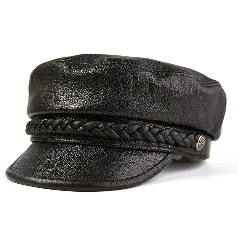 R054  Sheepskin Genuine Leather Visor Cap Baker Boy  Hats Real Leather Caps Beret Visor Hat Baker Boy Hat