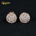New Arrival Hip Hop Cluster Diamond 10MM Round Shape Screw Back 10K Real Gold Moissanite Stud Earrings