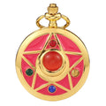BOSHIYA Sailor Moon Gold Rhinestone Star Quartz Pocket Watches for Girl Women with Chain Necklace Cosplay Accessories Gifts Box