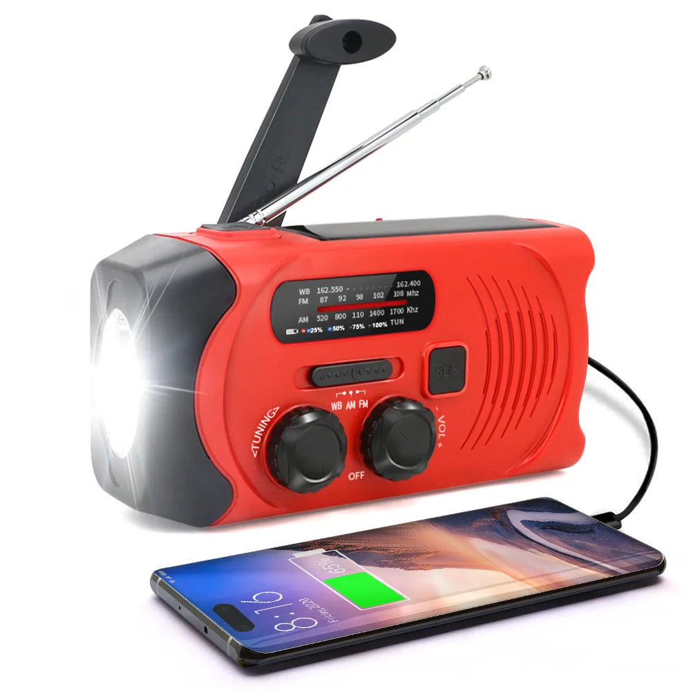 Emergency Portable Radio Hand Crank Solar Radio Rechargeable Battery Camping 2000mAh AM/FM Portable Solar With Lighting Function