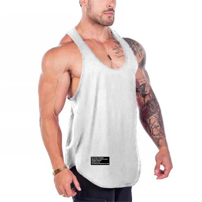 Mesh Quick Dry Men's Muscle Mens tank Top Sleeveless Travel Gym Workout Stringer Tank Tops Bodybuilding Fitness T-Shirts
