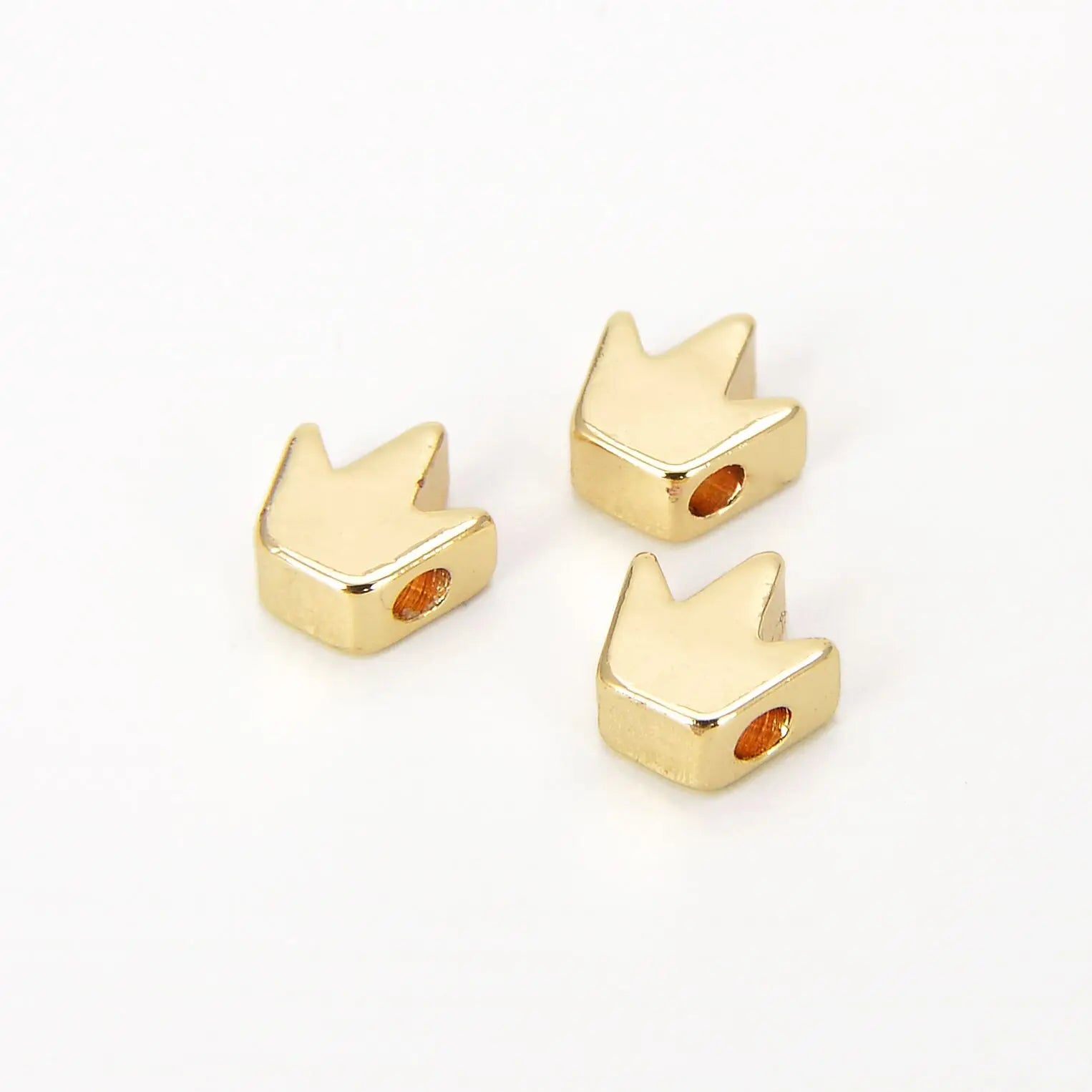 14K Gold Mirror Polished Crown Five Point Star Heart Flat Spacer Beads Loose Metals for Women Jewelry Making