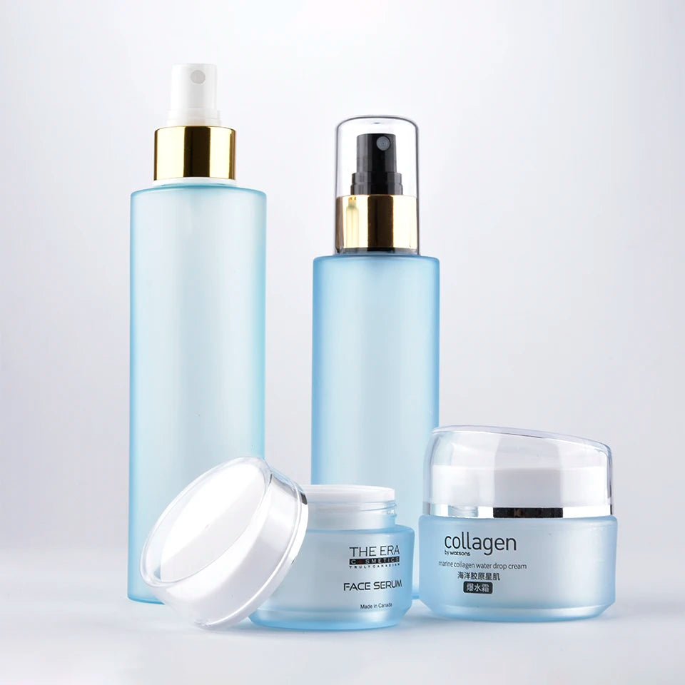 110ml PET Cosmetic Facial Cleanser Lotion Shampoo Toner Travel Mist Spray Pump Bottles Screen Printing Blue Skin Care Packaging